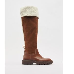 ZARA LEATHER BOOTS WITH FLEECE TRIM